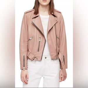 ALLSAINTS Balfern Lambskin Leather Biker Jacket - Pink - 6 US UK 10